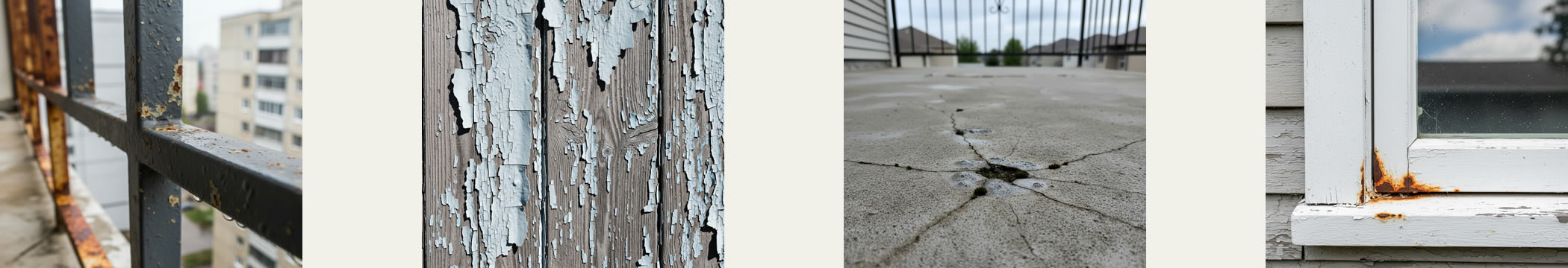 ◇さび (鉄部)　◇塗膜の劣化 (木部)　◇浮き/ひび割れ　◇さび (サッシ)